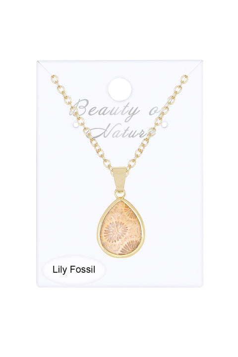 Lily Fossil Teardrop Pendant Necklace - GF