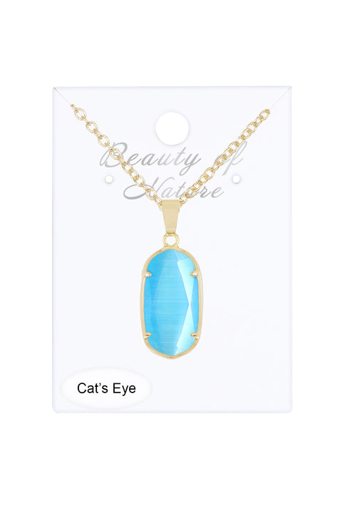 Blue Cat's Eye Pendant Necklace - GF