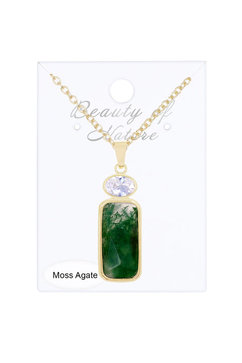 Moss Agate Pendant Necklace - GF