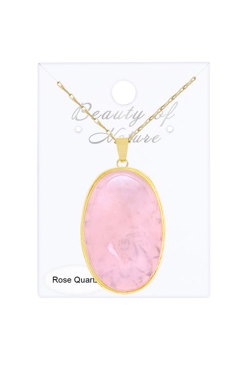 Rose Quartz Cabochon Pendant Necklace - GF