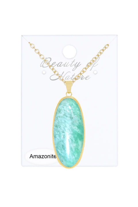 Amazonite Oval Pendant Necklace - GF