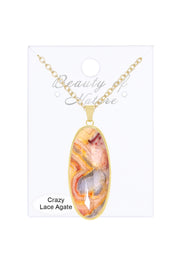 Crazy Lace Agate Oval Pendant Necklace - GF