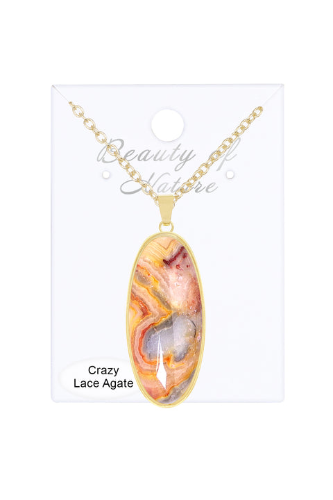 Crazy Lace Agate Oval Pendant Necklace - GF