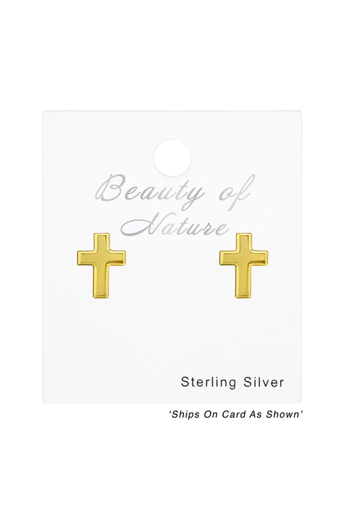 Sterling Silver Cross Ear Studs - VM