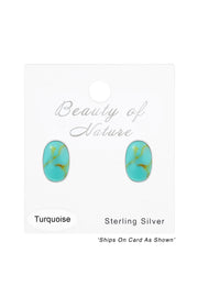 Sterling Silver Oval Ear Studs With Imitation Stone - SS
