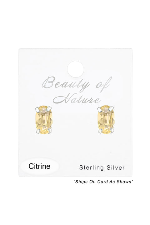Sterling Silver Oval 3x5mm Ear Studs With Semi Precious - SS