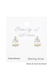 Sterling Silver Tear Drop Basic Ear Studs With CZ - VM
