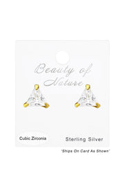 Sterling Silver Triangle 4mm Ear Studs With CZ - VM