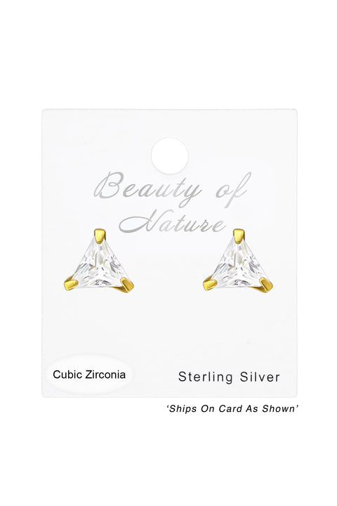 Sterling Silver Triangle 4mm Ear Studs With CZ - VM