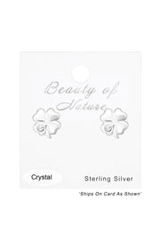 Sterling Silver Clover Ear Studs With Crystal - SS