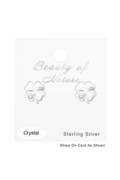 Sterling Silver Clover Ear Studs With Crystal - SS