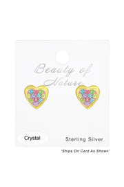 Sterling Silver Heart Ear Studs With Crystal - VM