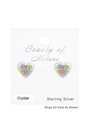 Sterling Silver Heart Ear Studs With Crystal - SS