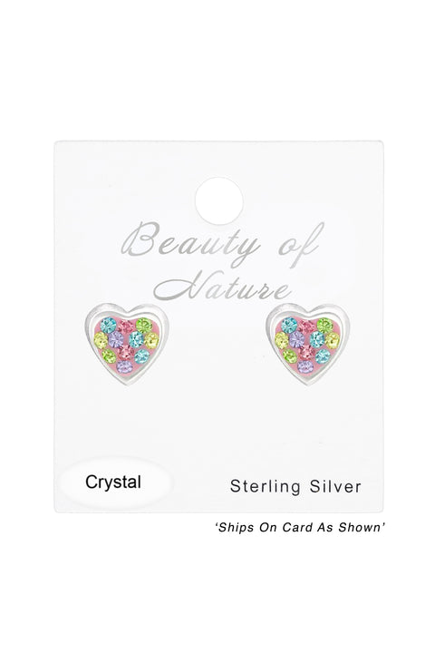 Sterling Silver Heart Ear Studs With Crystal - SS