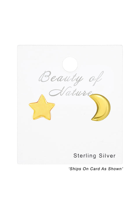 Sterling Silver Star and Moon Ear Studs - VM