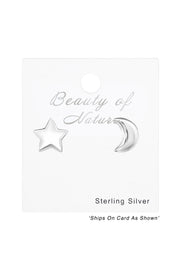Sterling Silver Star and Moon Ear Studs - SS