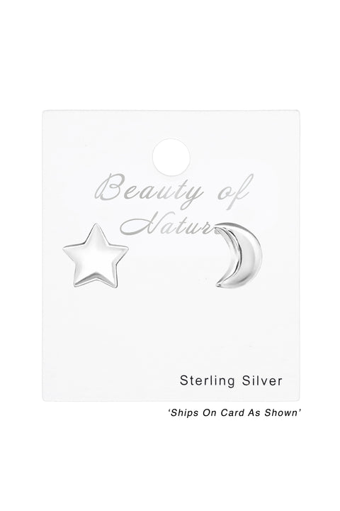 Sterling Silver Star and Moon Ear Studs - SS