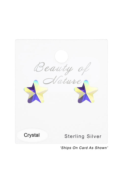 Sterling Silver Star 6mm Ear Studs With Crystal - SS