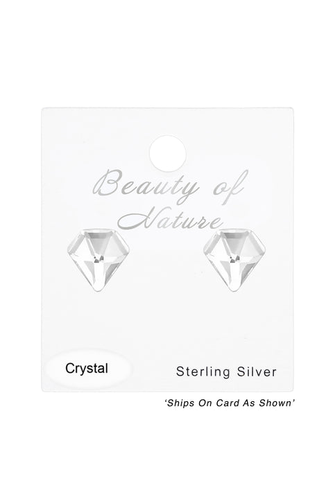 Sterling Silver Diamond Shaped Ear Studs & Crystal - SS