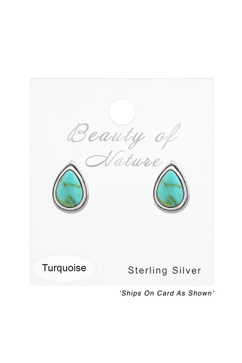 Sterling Silver Pear Ear Studs With Imitation Stone - SS