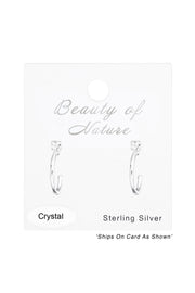 Sterling Silver Half Hoop Ear Studs With Crystal - SS