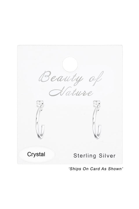 Sterling Silver Half Hoop Ear Studs With Crystal - SS