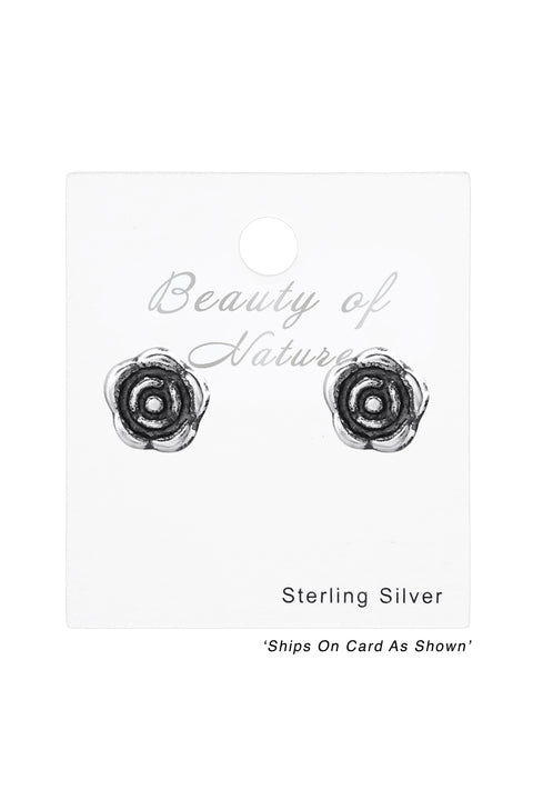 Sterling Silver Rose Ear Studs - SS