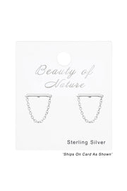 Sterling Silver Bar With Hanging Chain Ear Studs - SS