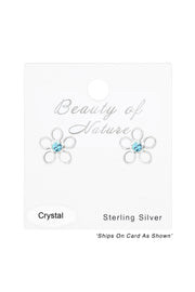 Sterling Silver Flower Ear Studs With Crystal - SS