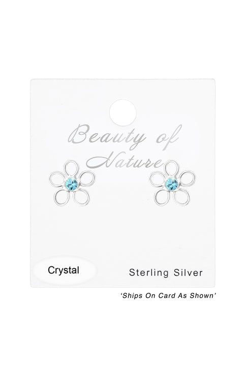 Sterling Silver Flower Ear Studs With Crystal - SS