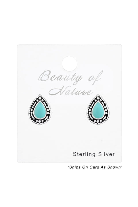 Sterling Silver Pear Ear Studs With Epoxy - SS