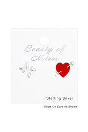 Sterling Silver Heartbeat Ear Studs With Epoxy - SS