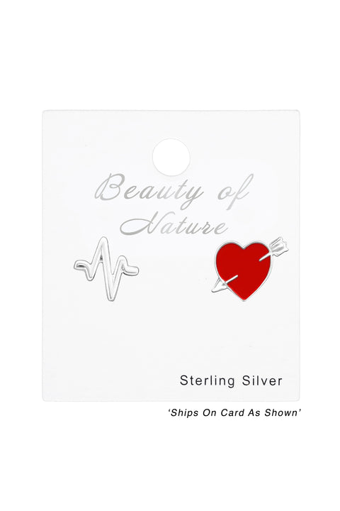 Sterling Silver Heartbeat Ear Studs With Epoxy - SS