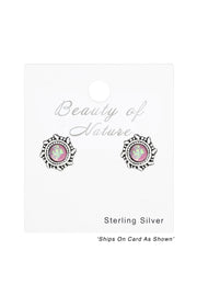 Sterling Silver Oxidized Ear Studs With Synthetic Opal - SS
