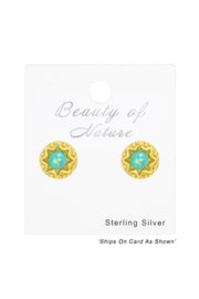 Sterling Silver Star Ear Studs With Synthetic Opal - VM