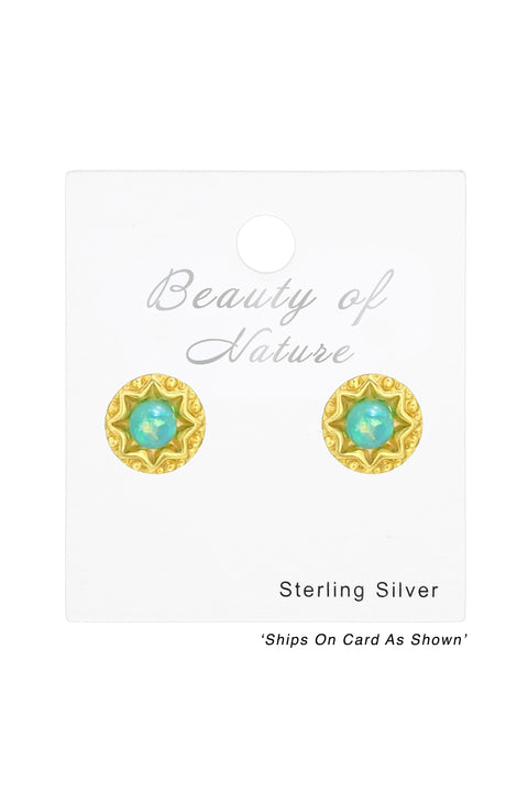 Sterling Silver Star Ear Studs With Synthetic Opal - VM