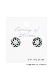 Sterling Silver Star Ear Studs & Synthetic Opal - SS