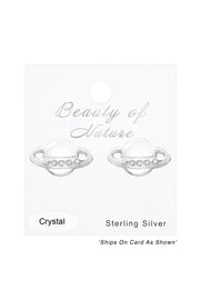 Sterling Silver Saturn Ear Studs With Crystal - SS