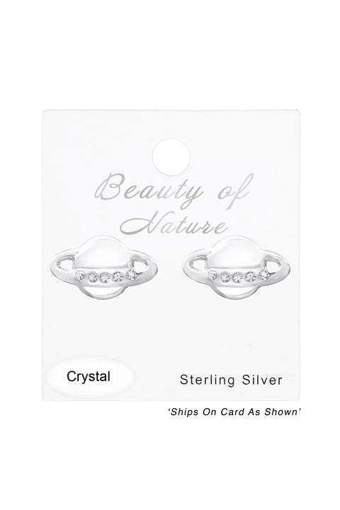 Sterling Silver Saturn Ear Studs With Crystal - SS