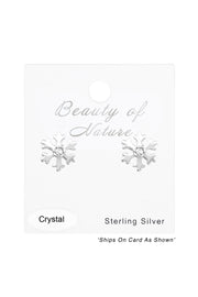 Sterling Silver Snowflake Ear Studs With Crystal - SS