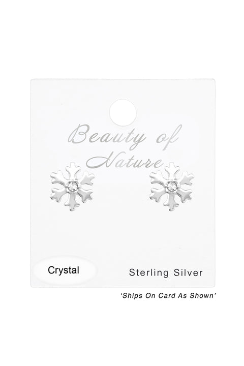 Sterling Silver Snowflake Ear Studs With Crystal - SS
