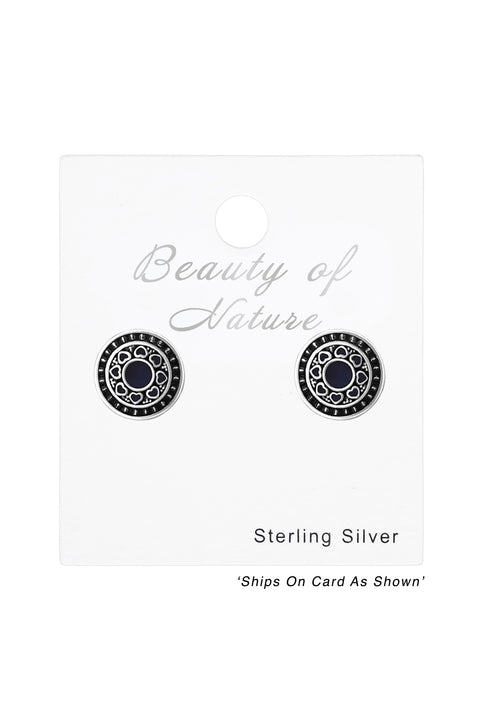 Sterling Silver Oxidized Ear Studs With Epoxy - SS