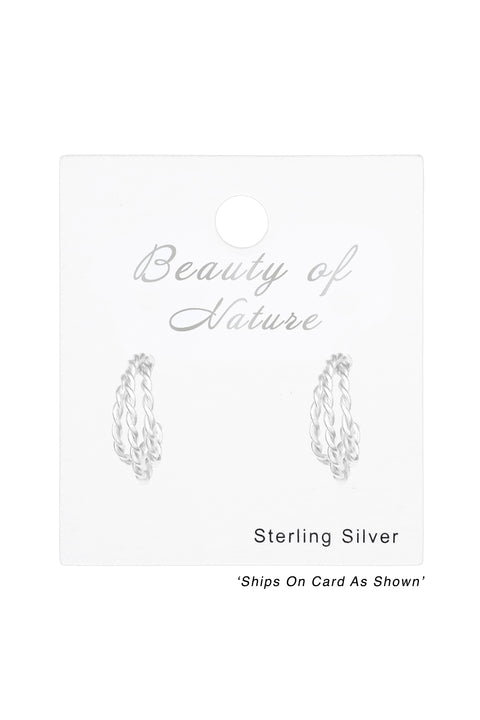 Sterling Silver Twisted Half Hoop Ear Studs - SS
