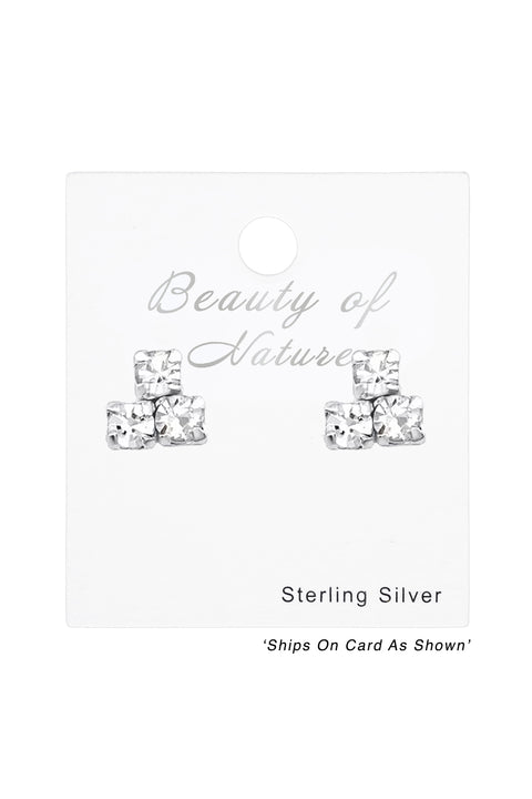 Sterling Silver Triangle Ear Studs With Crystal - SS