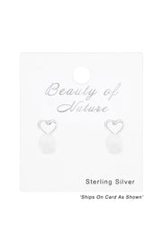 Sterling Silver Heart Ear Studs With Pom-Pom - SS