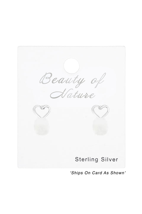 Sterling Silver Heart Ear Studs With Pom-Pom - SS