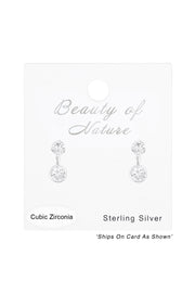 Sterling Silver Round Ear Studs With Hanging Round & CZ - SS