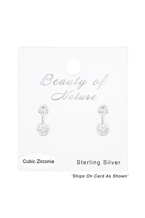 Sterling Silver Round Ear Studs With Hanging Round & CZ - SS