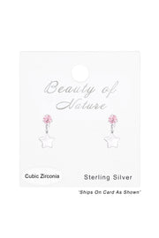 Sterling Silver Ear Studs With Hanging Star and CZ - SS