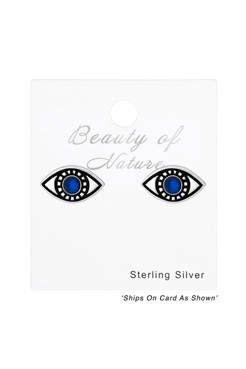 Sterling Silver Evil Eye Mood Ear Studs - SS